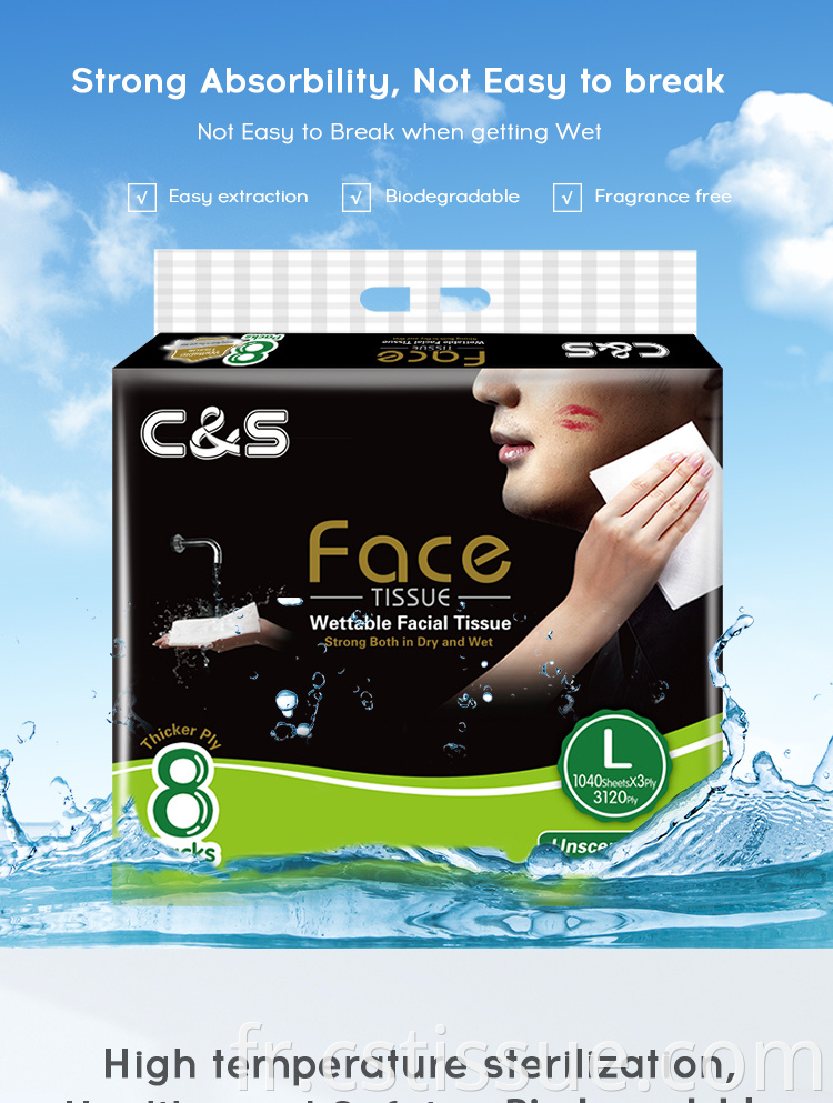 Étiquette personnalisée Emballage Face Nettoyage Facial Tissue Facial jetable Tissue faciale